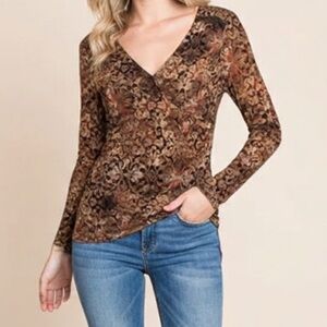 AXCESS V-Neck Blouse Brown Large